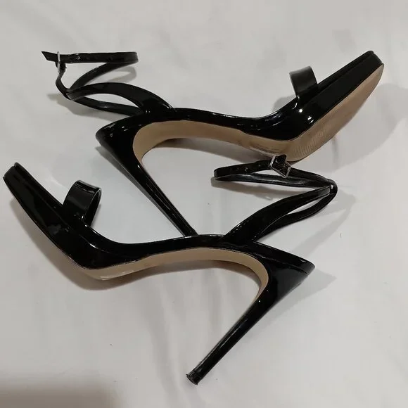 Nine West Womens Zadie Heeled Sandal Black Patent Size 8.5 Square Toe Stiletto - Picture 3 of 9